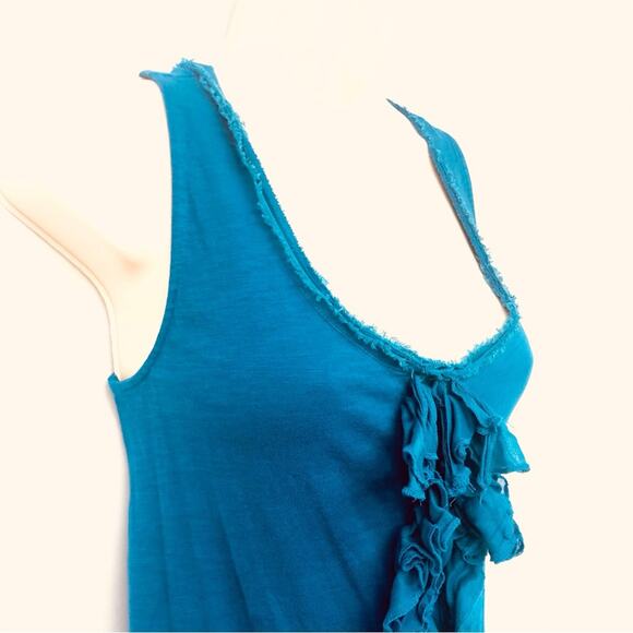 Ann Taylor Loft Teal Blue Textured Ruffled Front Tank Top Wide Scoop Neck - Picture 11 of 16